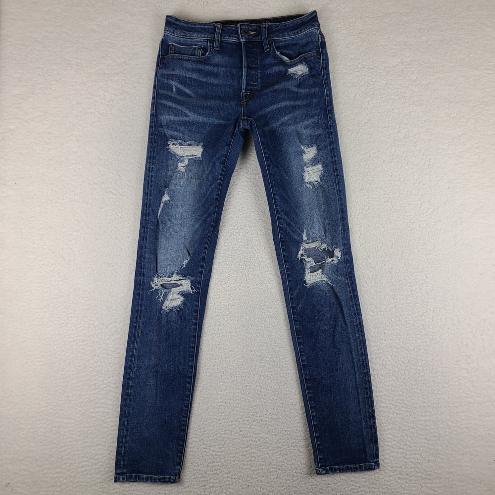 American Eagle Jeans Mens 28x34 Blue Slim Flex Distress Selvedge Dark Wash Denim